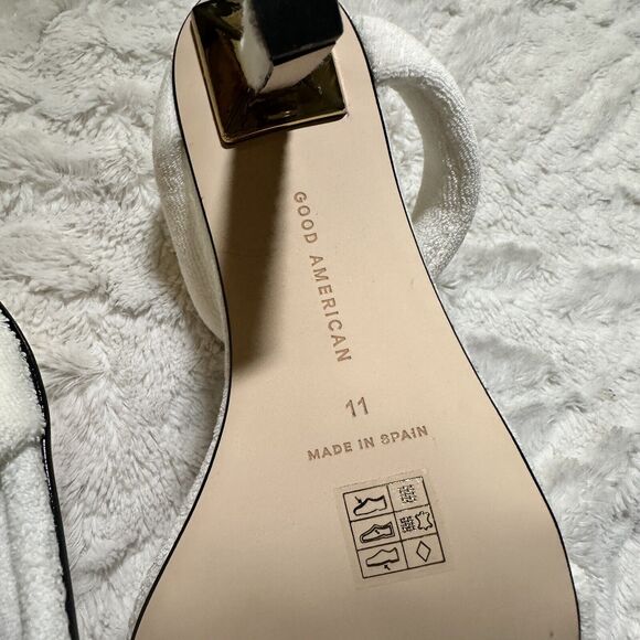 Good American White Terry Heels Size 11 Strappy 4" High Preppy Shoe Neutral Chic - Picture 8 of 11